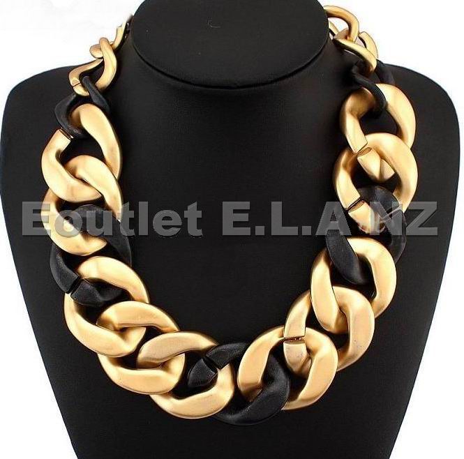 42MM WIDE HUGE GOLD N BLACK ACRYLIC CHUNKY NECKLACE